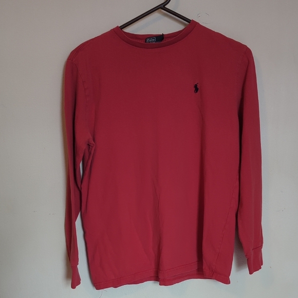 Polo Ralph Lauren Red Long-Sleeve Crewneck T-shirt Blue Logo Boys Size L 10/12 - Picture 1 of 4